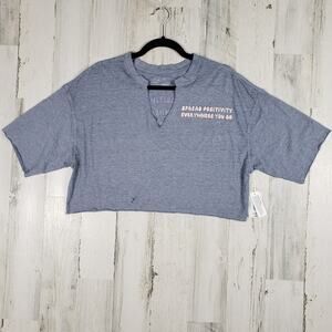 NWT Flirtitude Perfect Dusty Blue Positivity Graphic Crop Tee Women's Size XS